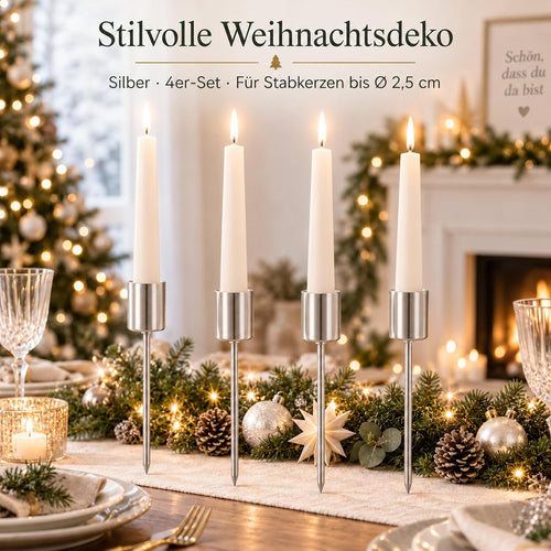 Adventskranz Kerzenhalter,Stabkerzenhalter zum Stecken, Silber, 4er-Set