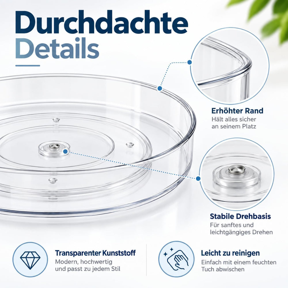 ERBO Drehteller Organizer, Küchen Kühlschrank Organizer, 360° Kühlschrank Drehplatte Gewürzhalter, Drehbarer Organizer für Küche Speisekammer Schrank Dresser (23cm Durchmesser)