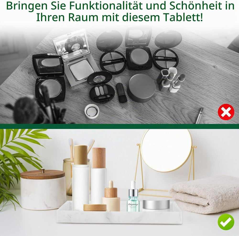 2 Stück Badezimmer Tablett, Rechteckiges Tablett, Badezimmertablett, Tabletts für das Bad, Badezimmer Aufbewahrungstablett für Seife Handtuch Parfümhalter Kerzen Handtuch Pflanze Schmuck(weiß)