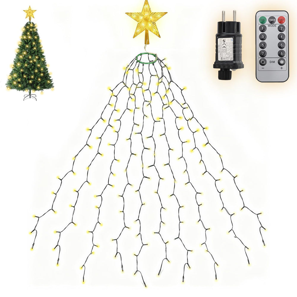 SALCAR Weihnachtsbaum Lichterkette 1,5m 200er LED mit 8 Girlanden, Warmweiß