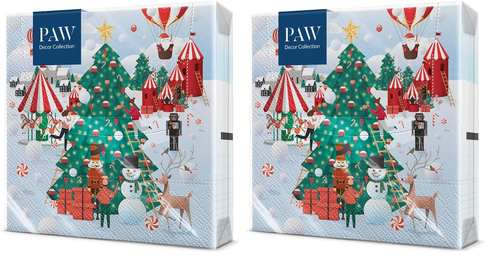 PAW Servietten 33 x 33 cm, 20 Stück - Weihnachtsschneeflocken Hellrot