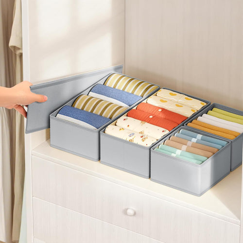 DIMJ 4 Stück Schubladen Ordnungssystem Schubladen Organizer, Faltbare Aufbewahrungsbox Stoff, Schubladeneinsätze für Kleiderschränke, Kleiderschrank Organizer für Kleidung, Hellgrau