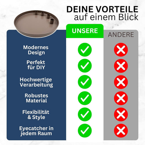 Tablett mit 4 magnetischen Kerzenhaltern – Mattes Design – beige, Ø 25 cm
