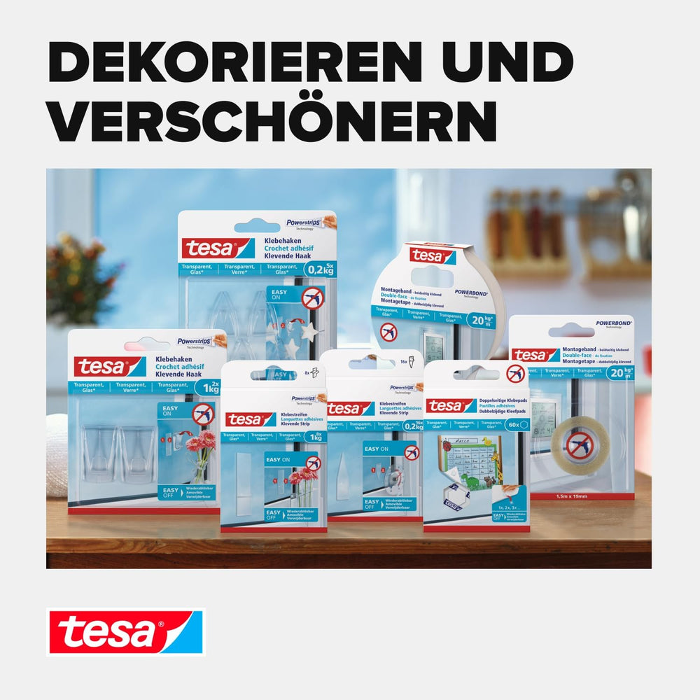 tesa Deko Haken für transparente Oberflächen und Glas - 1 x 2 Haken