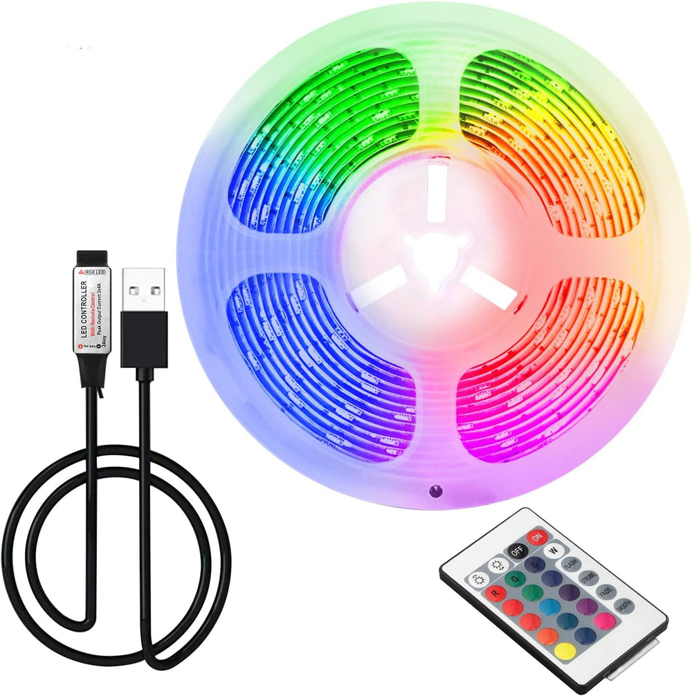 2M USB-LED-Lichtstreifen, DIY-Innendekoration, für TV-Hintergrundbeleuchtung, 16 Farben, 5050 LEDs, Fernbedienung mit 24 Tasten