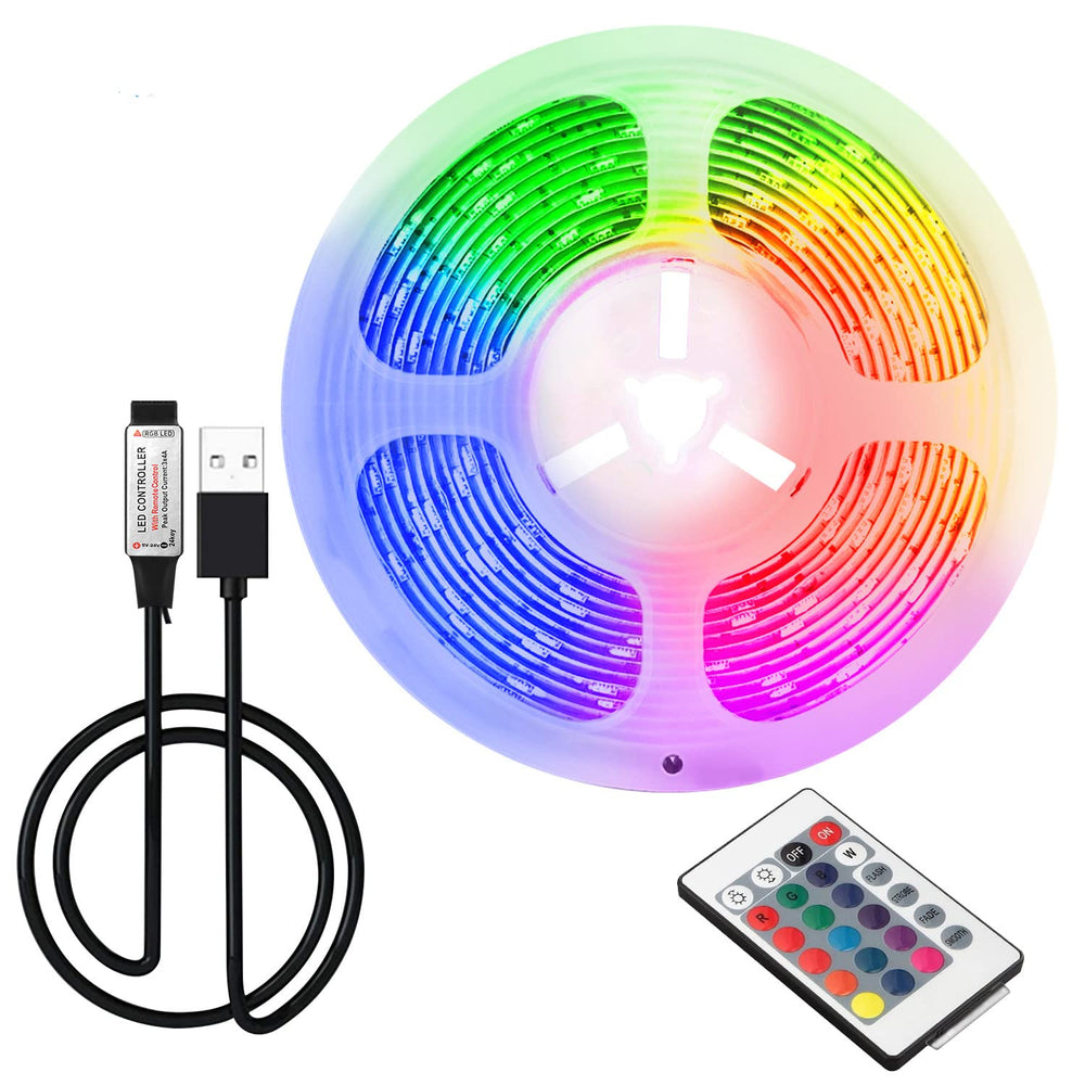 2M USB-LED-Lichtstreifen, DIY-Innendekoration, für TV-Hintergrundbeleuchtung, 16 Farben, 5050 LEDs, Fernbedienung mit 24 Tasten