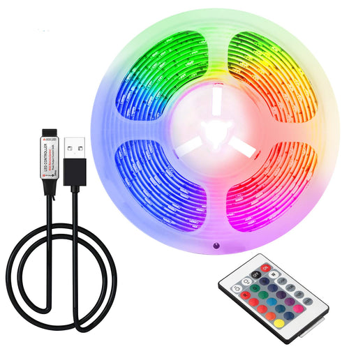 2M USB-LED-Lichtstreifen, DIY-Innendekoration, für TV-Hintergrundbeleuchtung, 16 Farben, 5050 LEDs, Fernbedienung mit 24 Tasten