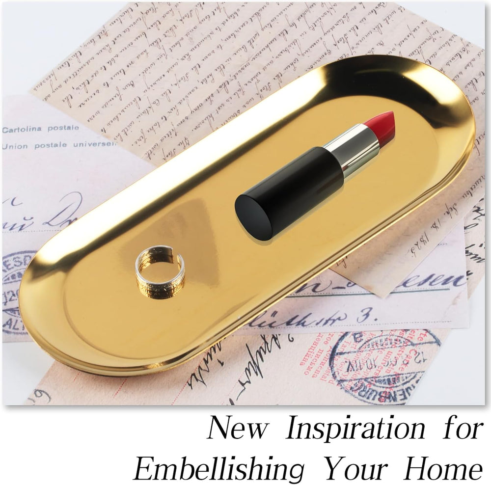 2 STK Tablett Gold, Serviertablett, Goldene Dekotablett,23x9,5 cm