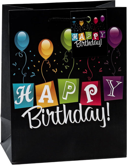 TSI Geschenktüten HAPPY BIRTHDAY SCHWARZ, 3er Packung, Größe: Mittel (HxBxT 23 x 18 x 10 cm), Art. Nr. 84014-6