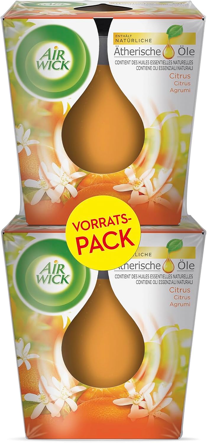 Air Wick Wohlfühl-Duftkerze DUO im Glas – Duft: Citrus – Enthält natürliche ätherische Öle – 2 x Duftkerzenset