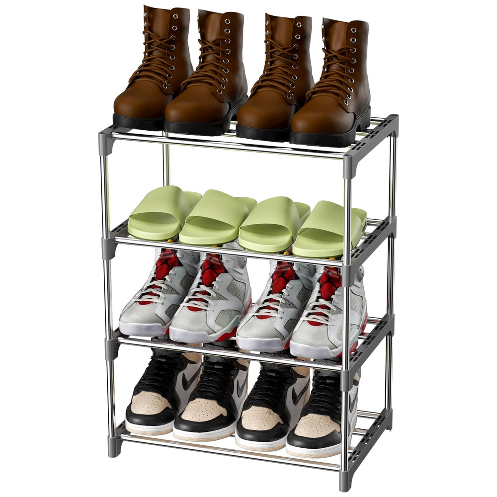 Magrimaxio Schuhregal Metall, Schuhaufbewahrung mit 4 Ebenen, Leichtes Schuhablage, Schuh Regal Stapelbar für 8 Paar Schuhe, Schuhständer für Flur, Wohnzimmer, Schlafzimmer, Eingangsbereich (Schwarz)