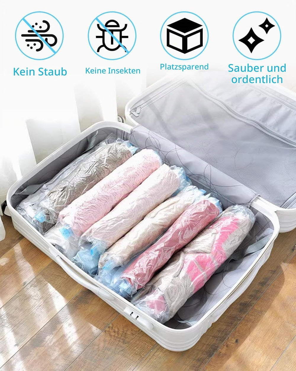 LEAZZLE 10 Stück Vakuumbeutel für Kleidung, vakuum aufbewahrungsbeutel