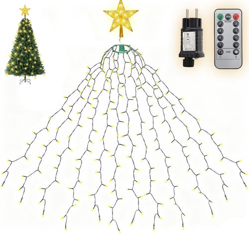 SALCAR Weihnachtsbaum Lichterkette 1,5m 200er LED mit 8 Girlanden, Warmweiß