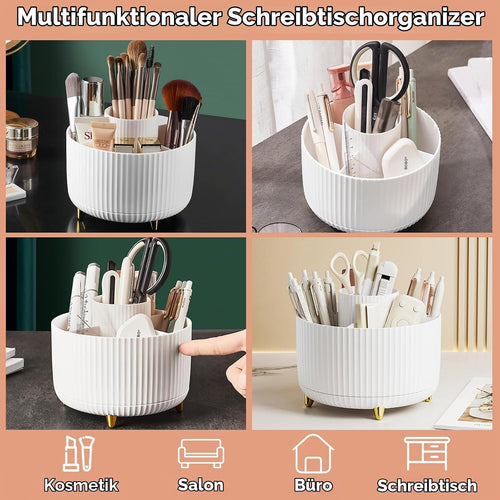 fanado 360 ° drehbarer Make-up-Organizer, Make-up-Pinselhalter, 5 Fächer für Make-up und Hautpflege-Aufbewahrung für Schminktisch, Desktop, Badezimmer (weiß)