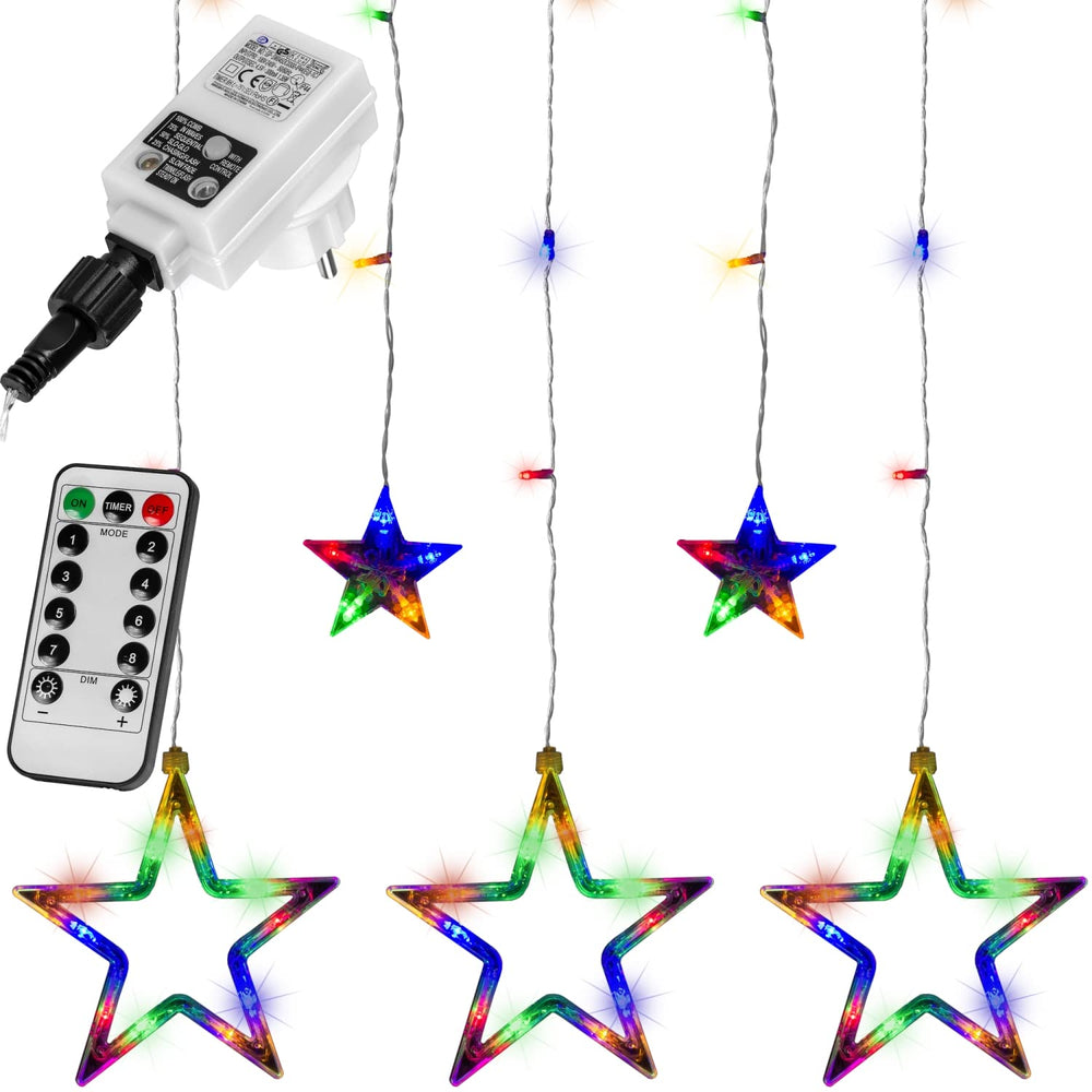 VOLTRONIC LED Lichtervorhang, innen und außen, IP44, Modell- und Farbwahl, 5 Sterne 61 LEDs, warmweiß, Fernbedienung