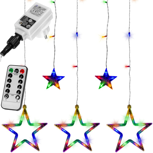 VOLTRONIC LED Lichtervorhang, innen und außen, IP44, Modell- und Farbwahl, 5 Sterne 61 LEDs, warmweiß, Fernbedienung