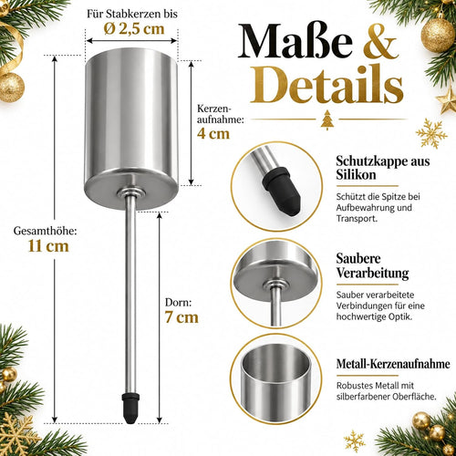 Adventskranz Kerzenhalter,Stabkerzenhalter zum Stecken, Silber, 4er-Set