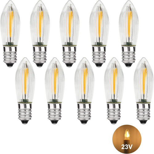 10 Stück E10 LED Glühbirne,AC 23V Spitzkerzen Birnen für Schwibbogen,E10 LED Kerzen für Schwibbogen,Schwibbogen LED Kerzen 2100K Warmweiß,Ersatzbirnen Lichterkette für Weihnachtsbaum,0,2W,3LM