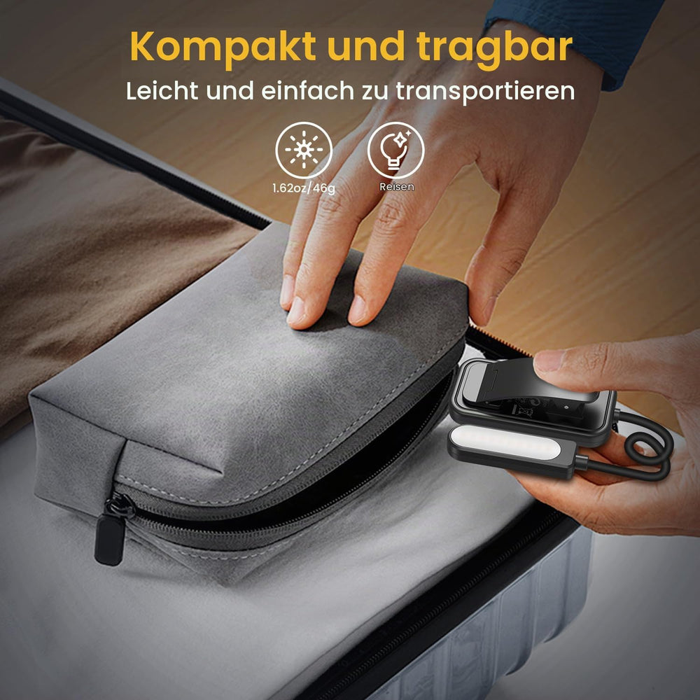 Leselampe Buch Klemme, GARITE 10 LED Buchlampe mit Stufenloser Dimmung, 3 Farbmodi (Warm/Kühl/Weiß), USB Wiederaufladbare Klemmlampe, 360° Faltbare Leselampe für Nachtlesen, Buch, Bett, Büro, Reisen