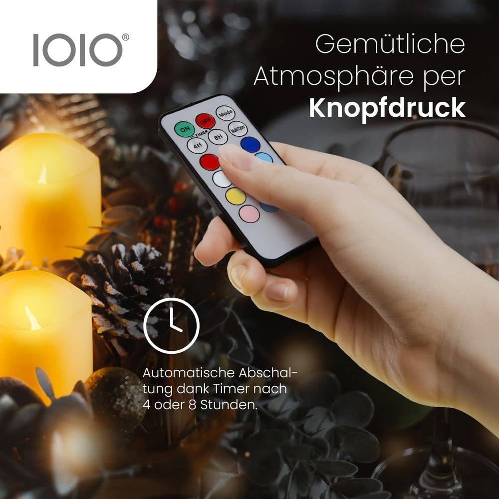 Olympia IOIO 3er Echtwachskerzen-Set mit Fernbedienung und Farbwechsel, LED 48, 40138