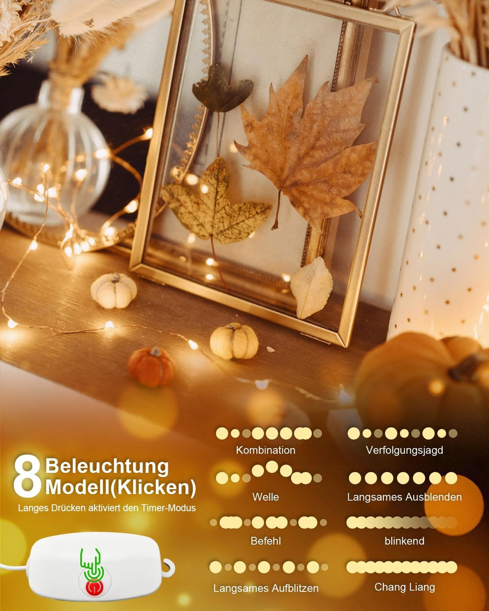 Mini Lichterkette aufladbar, 5M 50LED, Warmweiß