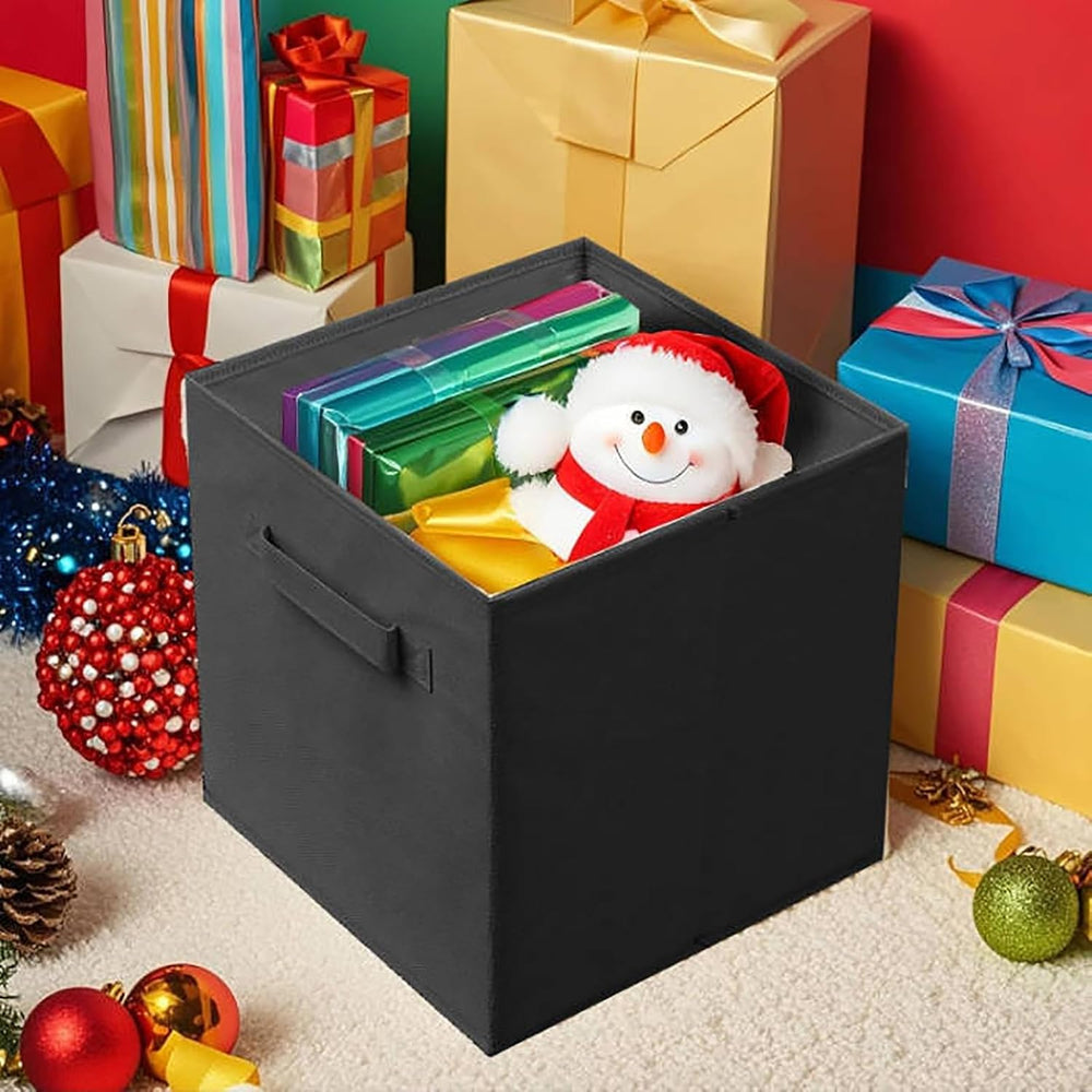 Aufbewahrungsbox aus Stoff, Faltbar Aufbewahrungswürfel Aufbewahrung Box in Würfelform mit Griff, Ordnungssystem Korb für Schrank Regal Spind, 28 X 28 X 28 cm (Schwarz 1)