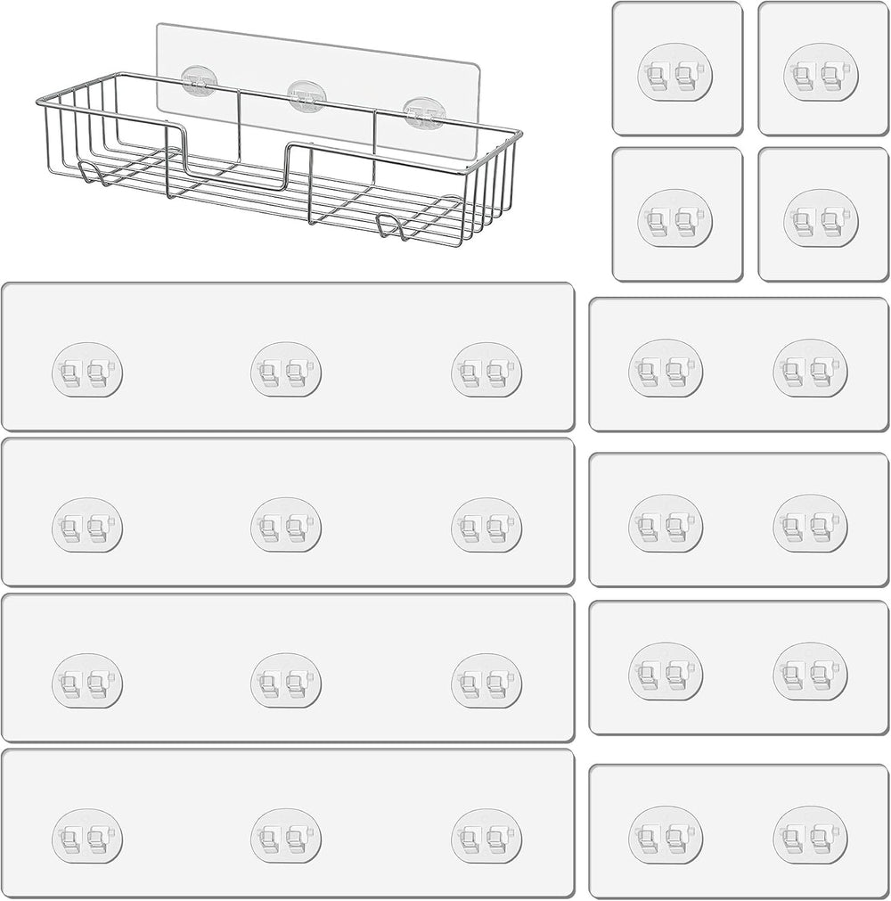 Dreamark Dusch-Klebehaken Ohne Bohren, 12 Stück Starke Transparente Klebehaken Wasserdicht für Duschregal, Seifenhalter, Badregal & Eckregal in der Küche- Keine Löcher für Küche & Bad