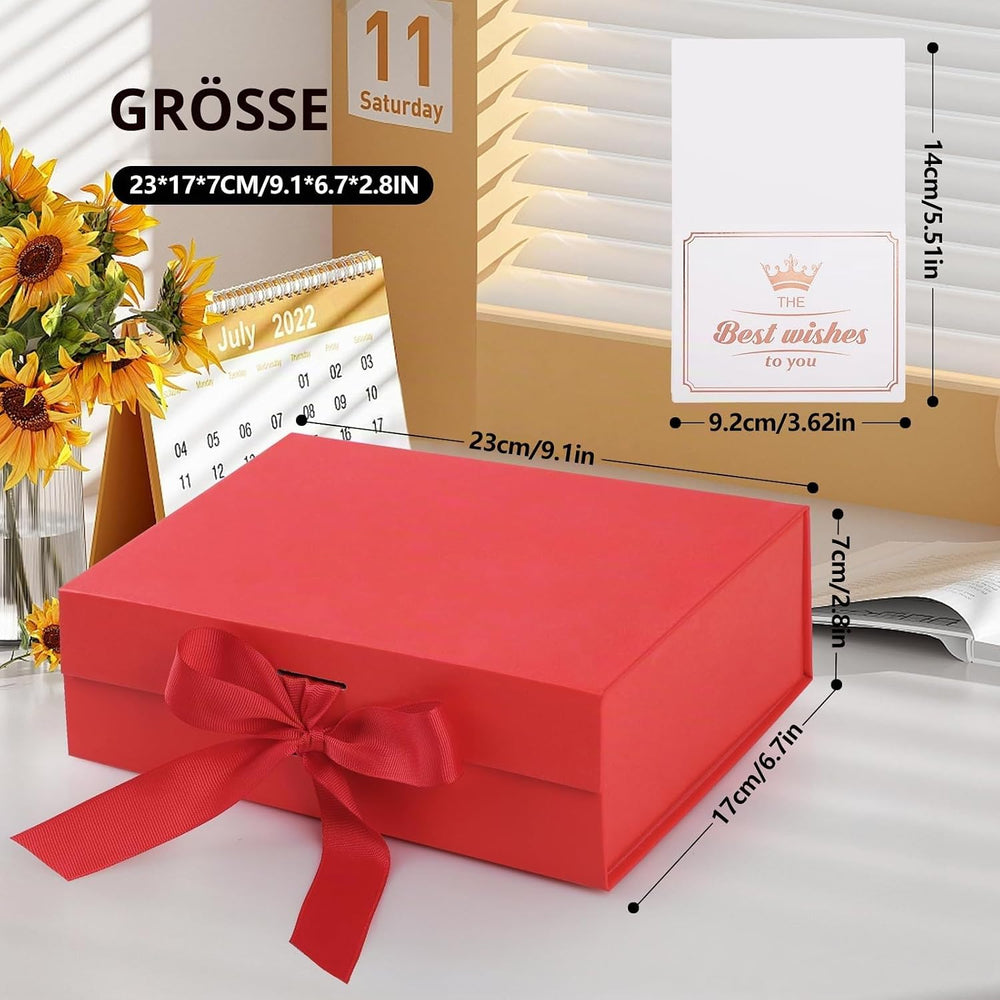 Hianjoo Geschenkbox mit Deckel 23x17x7cm, Magnetische Geschenkboxen mit Schleife, Geschenkkarton Faltbare für Weihnachten Hochzeit Geburtstag Jubiläum Valentinstag Geschenkverpackung - Rot
