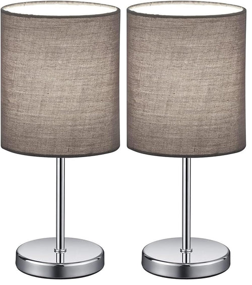 Reality Leuchten Tischleuchte Jerry R50491011, Metall Nickel matt, Stoffschirm Grau, exkl. 1x E14