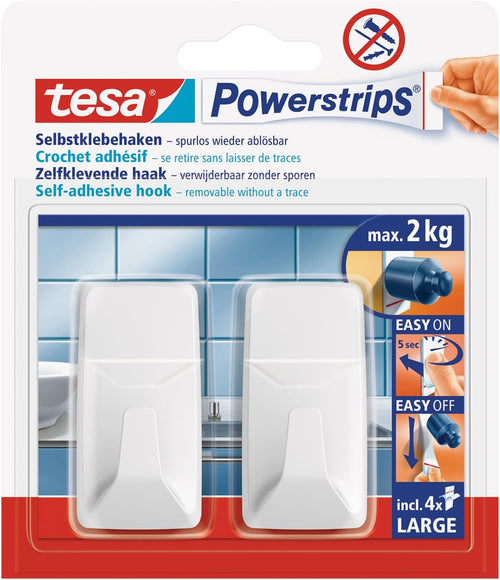 tesa Powerstrips Haken Large ECKIG - Weiß - 2 kg Halteleistung