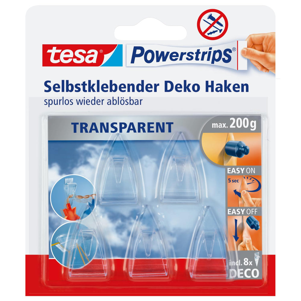 tesa Deko Haken für transparente Oberflächen und Glas - 1 x 2 Haken