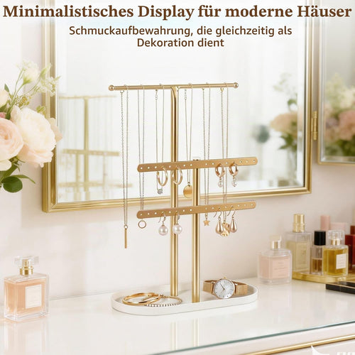 Schmuck-Organizer 3 Ebenen, Metall Schmuckständer in Gold