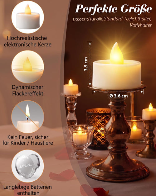 HAZENS LED Teelichter 12 Stück mit flackernder Flamme, batteriebetriebene flammenlose Teelichter Ø 3,6 cm x H 3,5 cm warmweiß, mit CR2032-Batterien Kerzen für Kerzenhalter, Tischdeko, Halloween