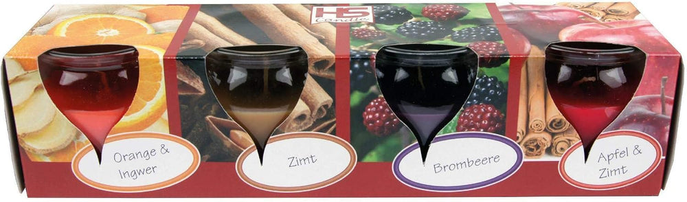 Duftkerzen im Glas, 4 Stück, süß & winterlich, für Weihnachten