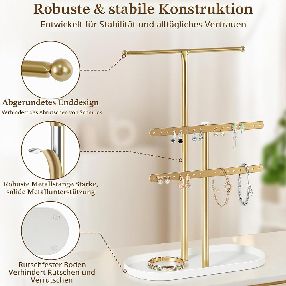 Schmuck-Organizer 3 Ebenen, Metall Schmuckständer in Gold