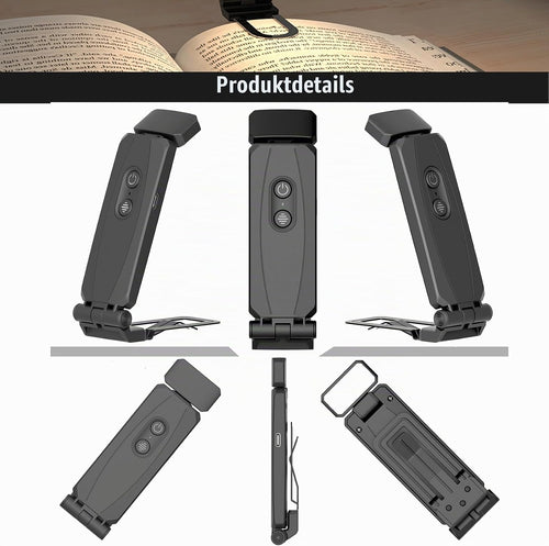 Leselampe mit Klemmen, LED-Licht für Bücher und Bett, USB, wiederaufladbar, 3 Farbmodi und 5 Helligkeitsstufen, Geschenk für Liebhaber