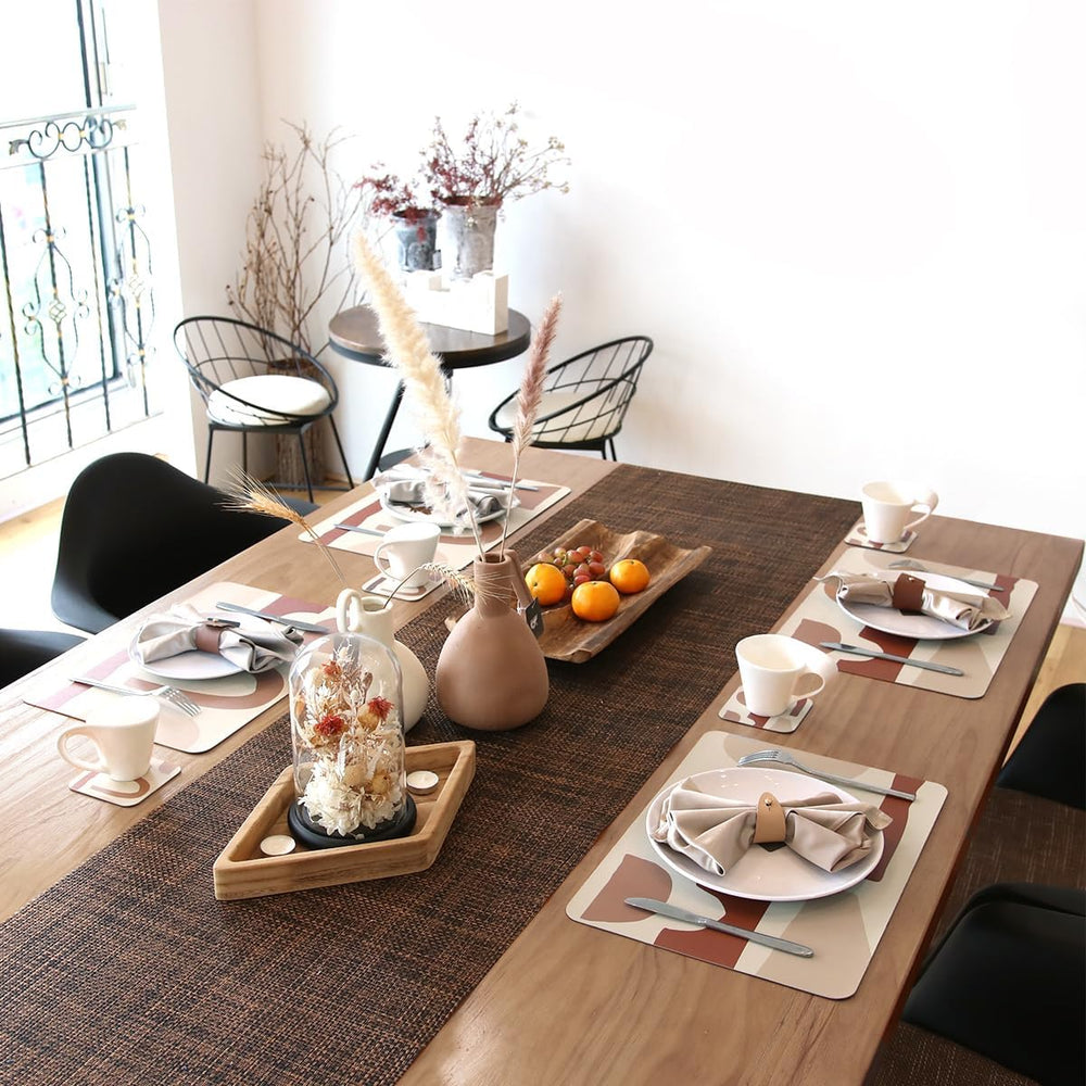 Casaido Platzdeckchen Abwaschbar, Tischsets Leder Und Untersetzer, Tischset Set Mit 4 Untersetzern Und 4 Platzsets Abwaschbar Tischset rutschfest