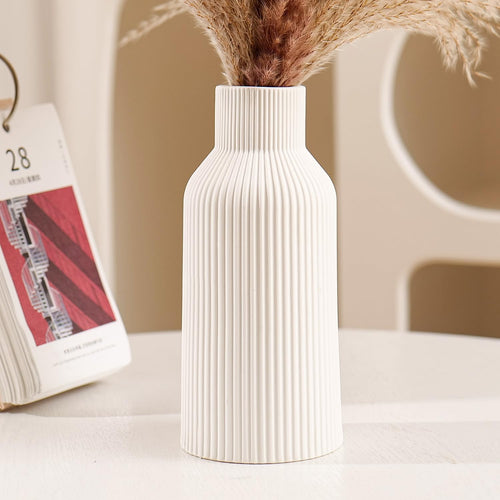 Vase für Pampasgras，20cm Keramik Vase Weiß Matt Rund Modern Design, Boho Style for deko Aesthetic, Blumenvase für Wohnzimmer, Schlafzimmer Dekoration, Einfach Nordic Stil(Weiß)