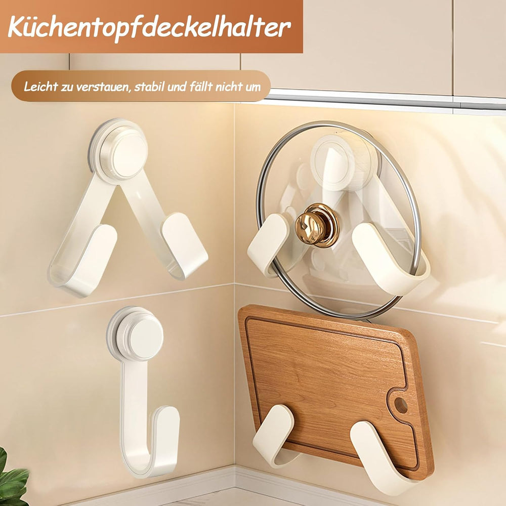 MFMYEE Drehbarer Topfdeckelhalter mit Saugnapf, verstellbarer Wandhaken, Küchenaufbewahrungshalter, Schneidebretthalter, Multifunktionshaken (Weiß)