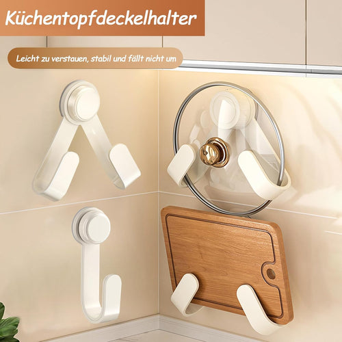 MFMYEE Drehbarer Topfdeckelhalter mit Saugnapf, verstellbarer Wandhaken, Küchenaufbewahrungshalter, Schneidebretthalter, Multifunktionshaken (Weiß)