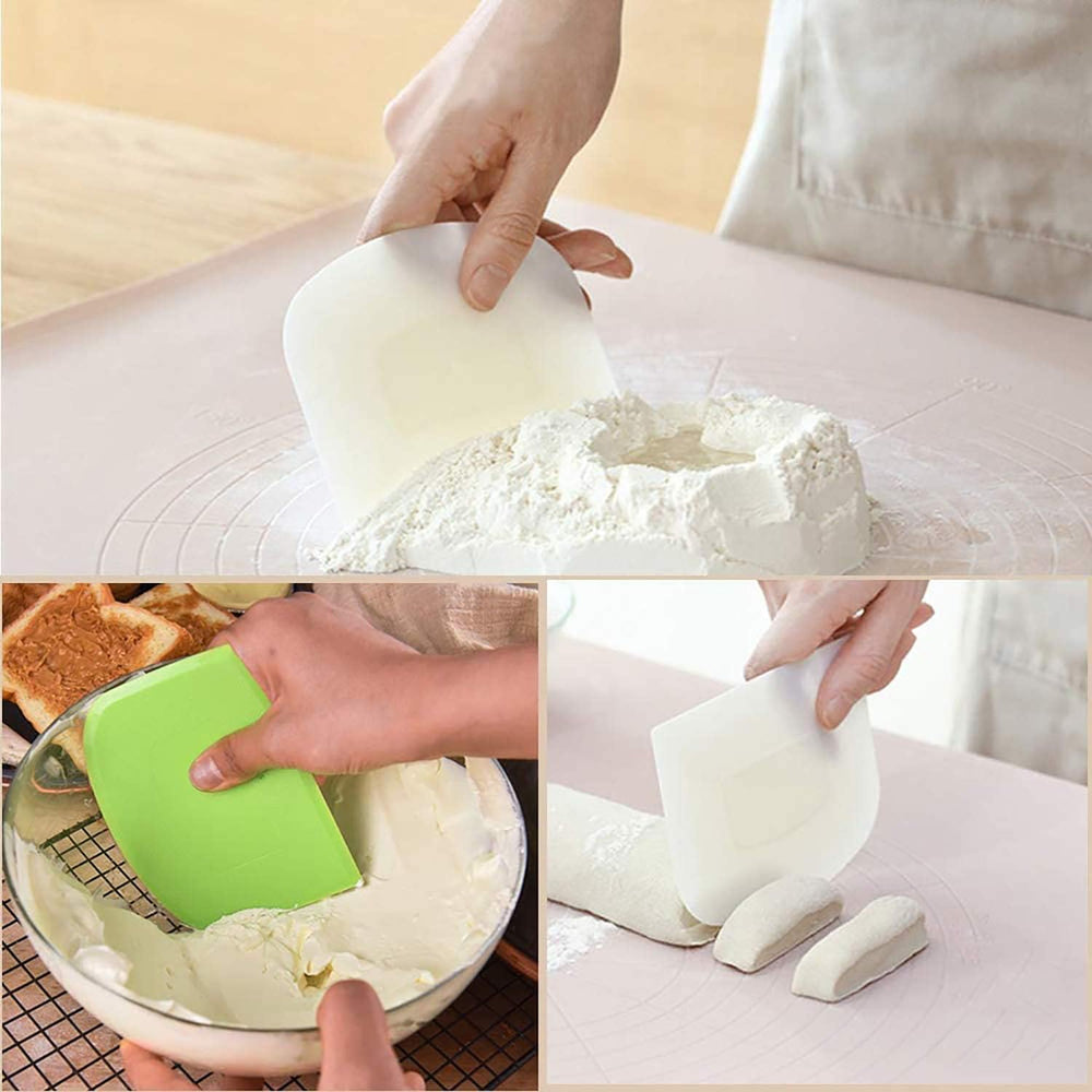 Teigschaber Teigschaberkarte Silikon,Dough Scraper card Spatelset für Kuchen, Pizza, Brotschneiden, Küchenbedarf für Brot Backen Kuchen Enthusiasten Anfänger Profi Bäcker (Weiß+Grün)
