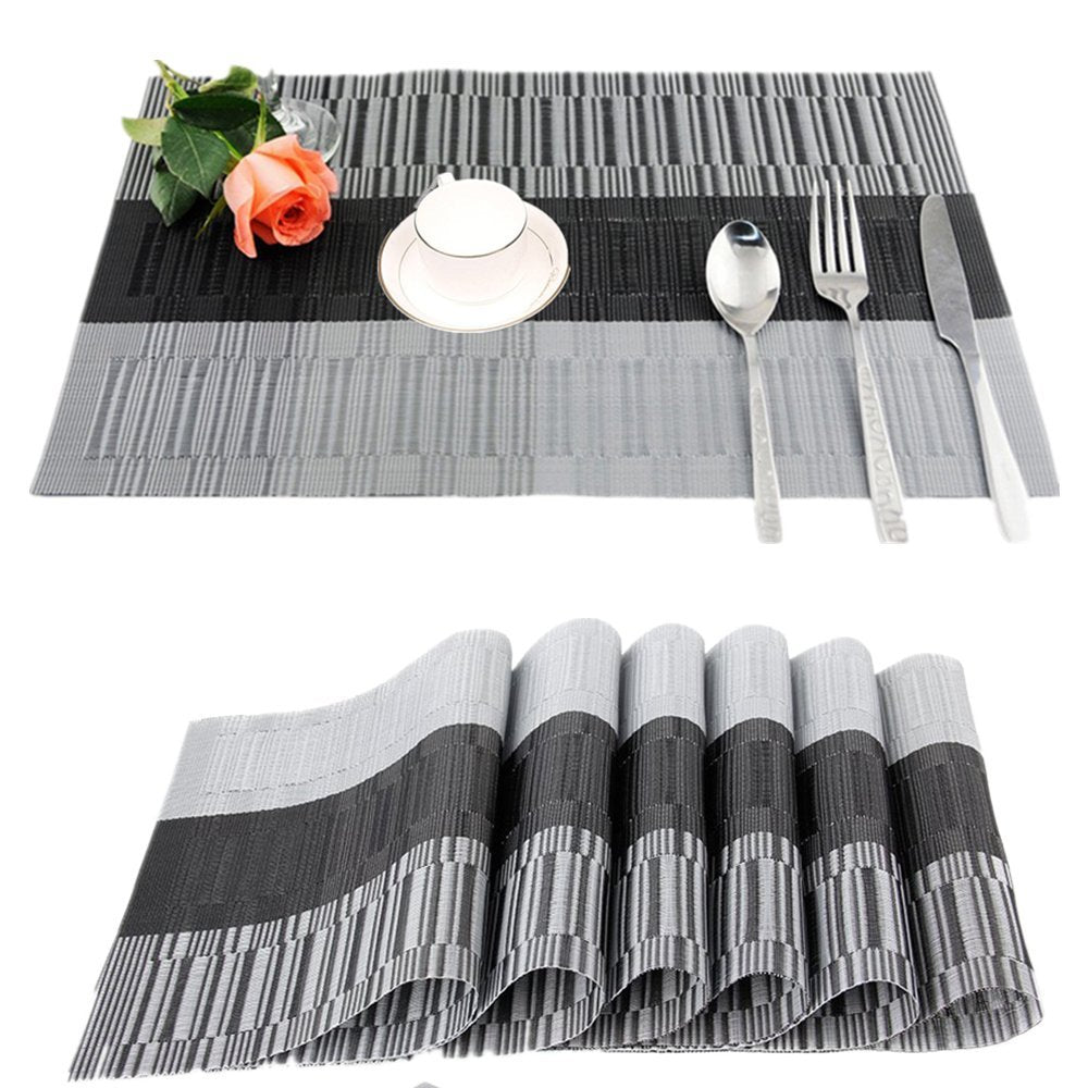 Platzdeckchen Rutschfest Abwaschbar Tischmatten aus PVC Abgrifffeste Hitzebeständig Tischsets Schmutzabweisend, 6er Set Platzsets, 30x45cm, Braun