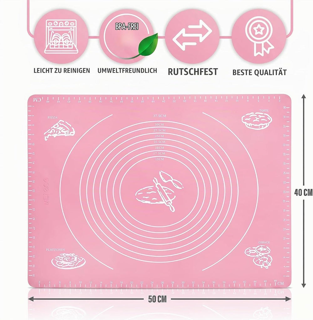 Backmatte Silikon 50 x 40 cm - Ausrollmatte Antihaft Rosa Pink