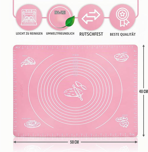 Backmatte Silikon 50 x 40 cm - Ausrollmatte Antihaft Rosa Pink