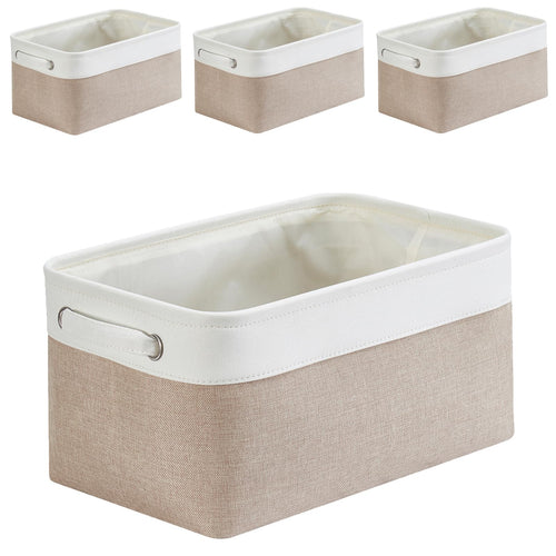 Mangata aufbewahrungsbox Stoff, aufbewahrungskorb, Korb aufbewahrung Stoff mit Griffen für Schrank, Spielzeug, kleiderschrank, Regale, Kleidung (Helles Khaki Weiß, klein)