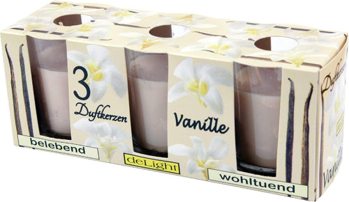 Duftkerzen im Glas, Vanille, warm & süß, 3er-Kerzenset