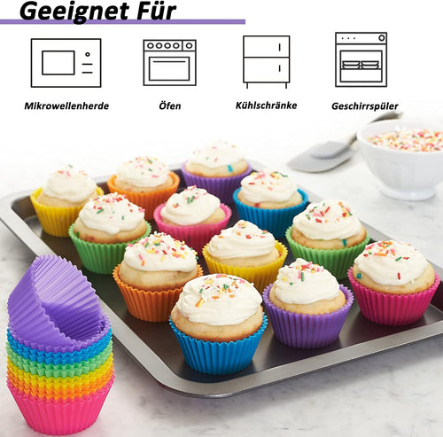 Muffinform Silikon, 12 Stück Antihaft-Backform Silikon,Wiederverwendbare Muffinförmchen, 6 Farben, Verwendung in Kuchen, Pudding, Sahne
