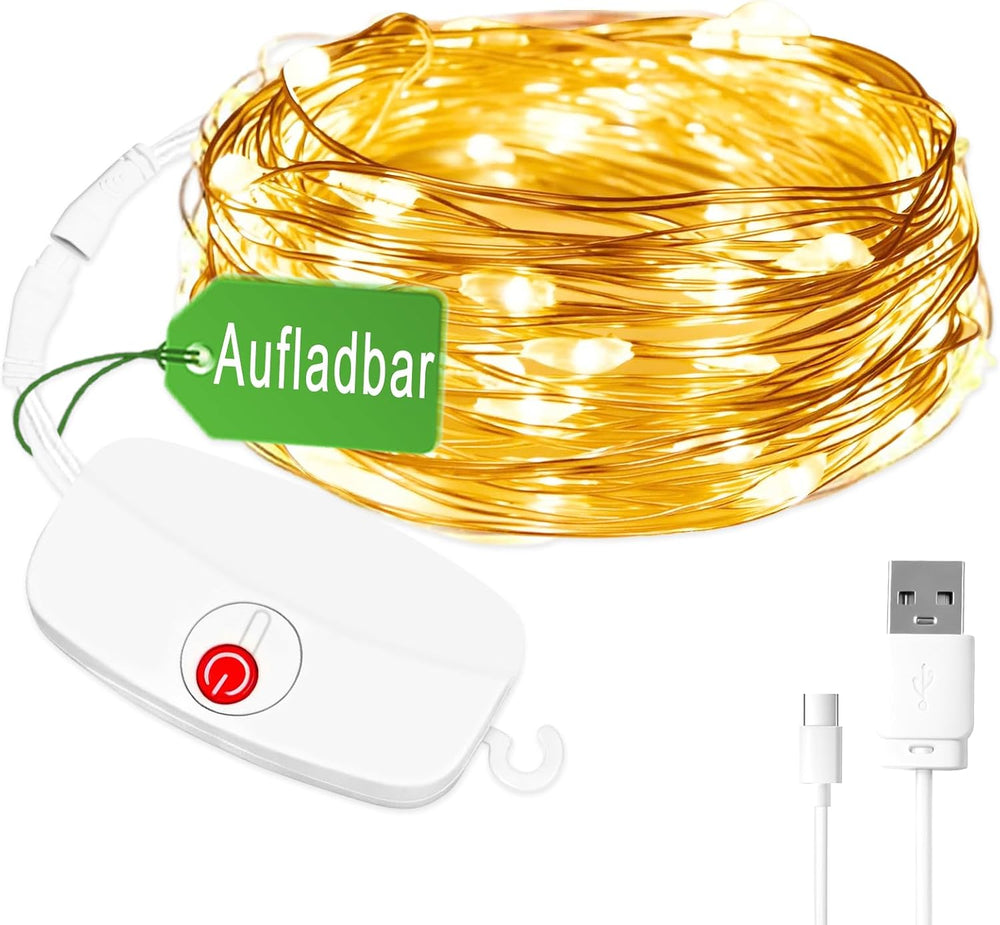 Mini Lichterkette aufladbar, 5M 50LED, Warmweiß