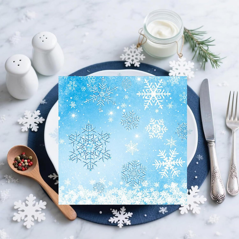 DazzJoy 20 Stück Servietten Weihnachten, 33x33 cm Weihnachten Servietten Schneeflocken, Weihnachtsservietten Tischdeko, Schneeflocken Papierservietten Tischdeko für Frozen, Silvester, Prinzessin Deko