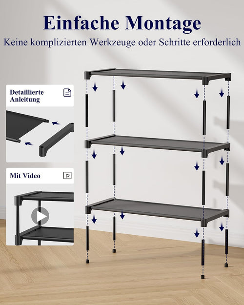 Kitsure Schuhregal, 3 Ebenen, 63 x 30 x 36 cm, Schwarz, platzsparend